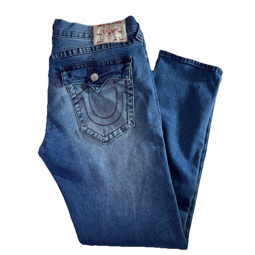 True Religion Rocco Relaxed Skinny Jeans Mens 36x32 Stretch Embroidered